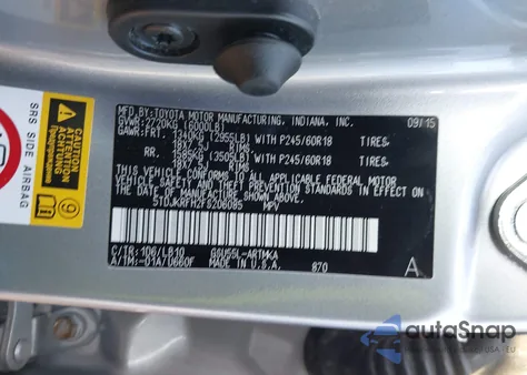 2015 Toyota Highlander Xle V6 z USA, uszkodzony, nr VIN 5TDJKRFH2FS206085